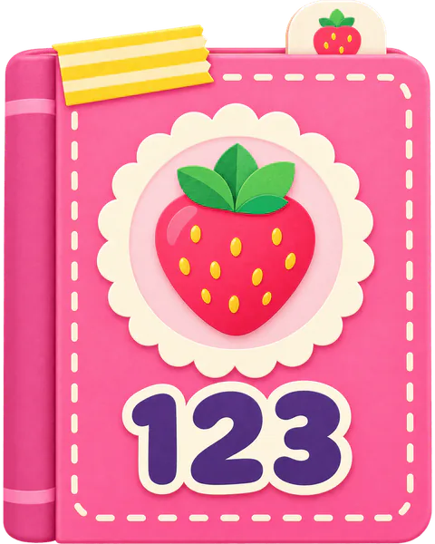The 123 book: a pink cover with a strawberry