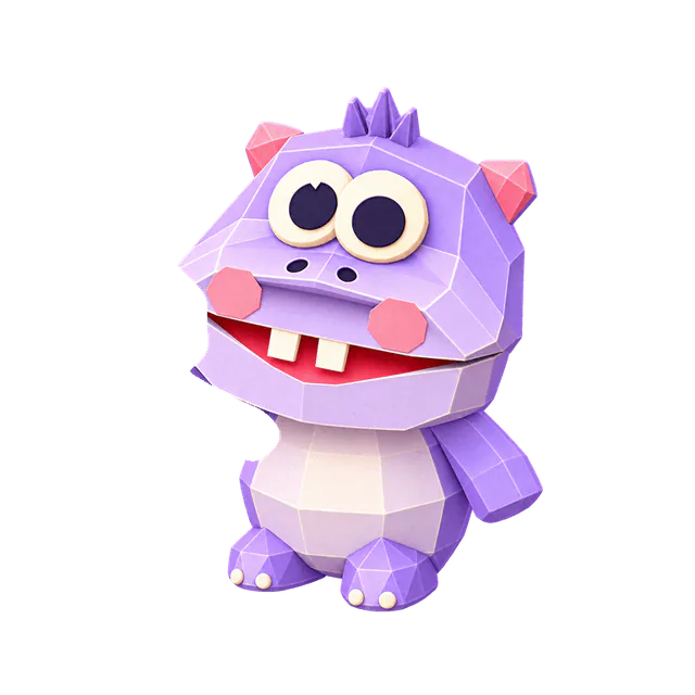Foldy, a lilac papercraft hippo, waving hello